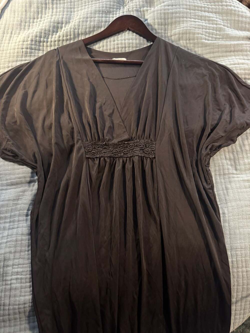 Tentacion Caftan Dress Size M Black V-Neck Nightgown Maxi Lounge